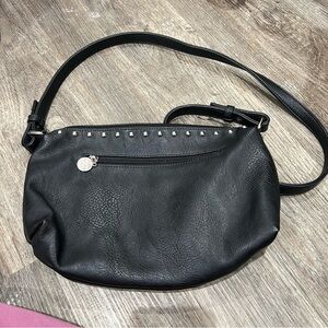 Black Studded Leather Shoulder Bag